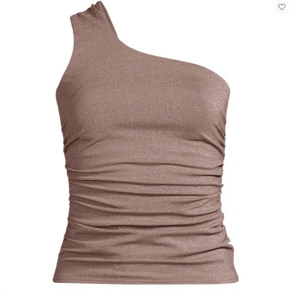 Lands’ End Shine Shirred One Shoulder Tankini Swimsuit Top - Size: 4 Long - NWT - Picture 3 of 10